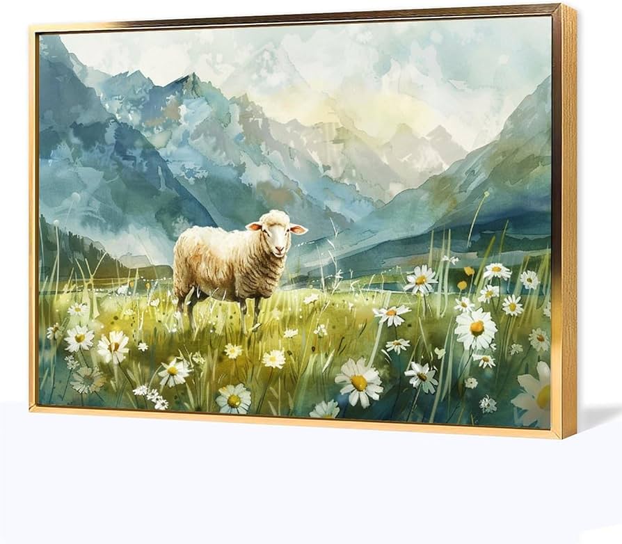 Amazon.co.jp: 絵画 山の草の中の羊 アートパネル ポスター 動物