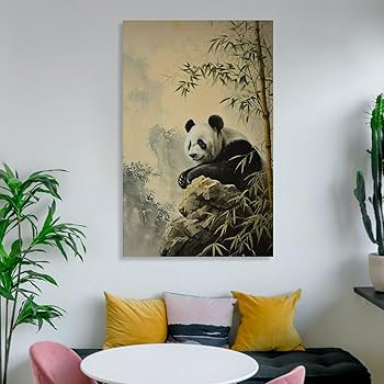 Amazon.co.jp: 絵画 竹林のパンダの母子 アートパネル ポスター