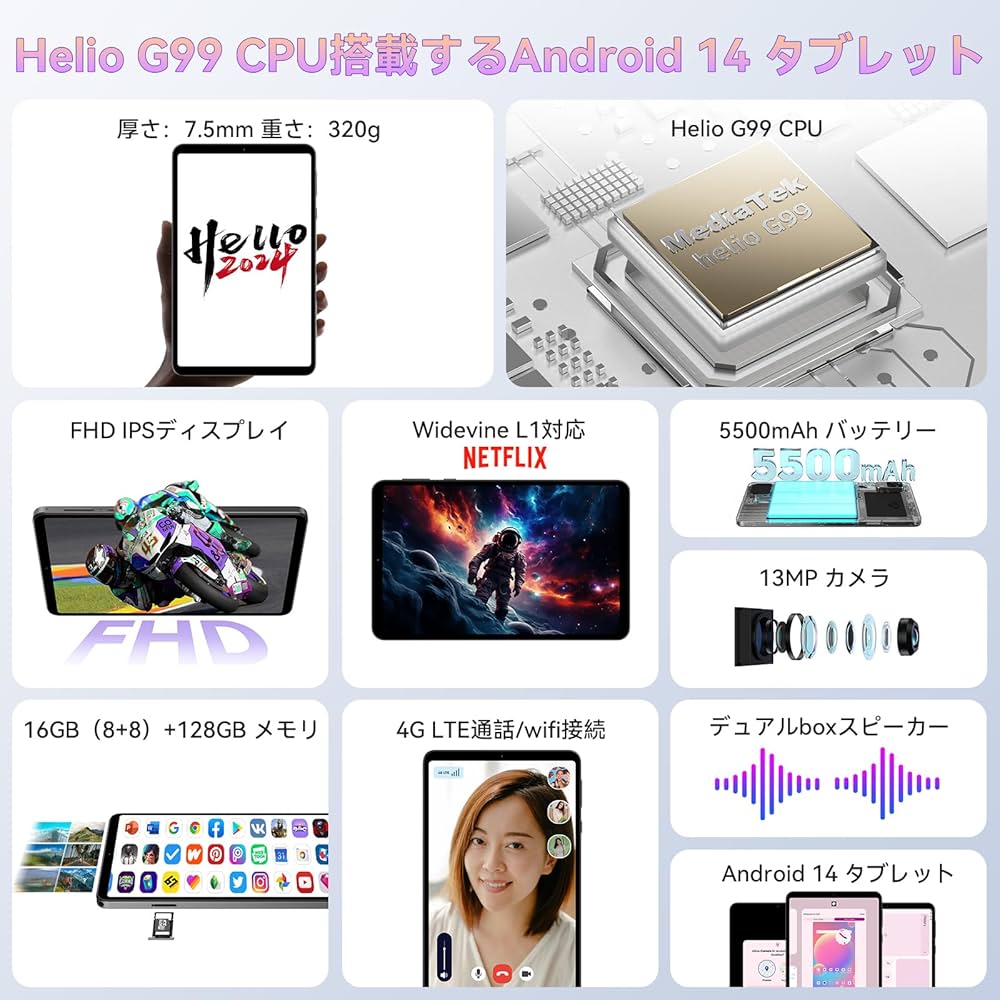Amazon.co.jp: 8インチ タブレット G99、Headwolf FPad5 Android 14