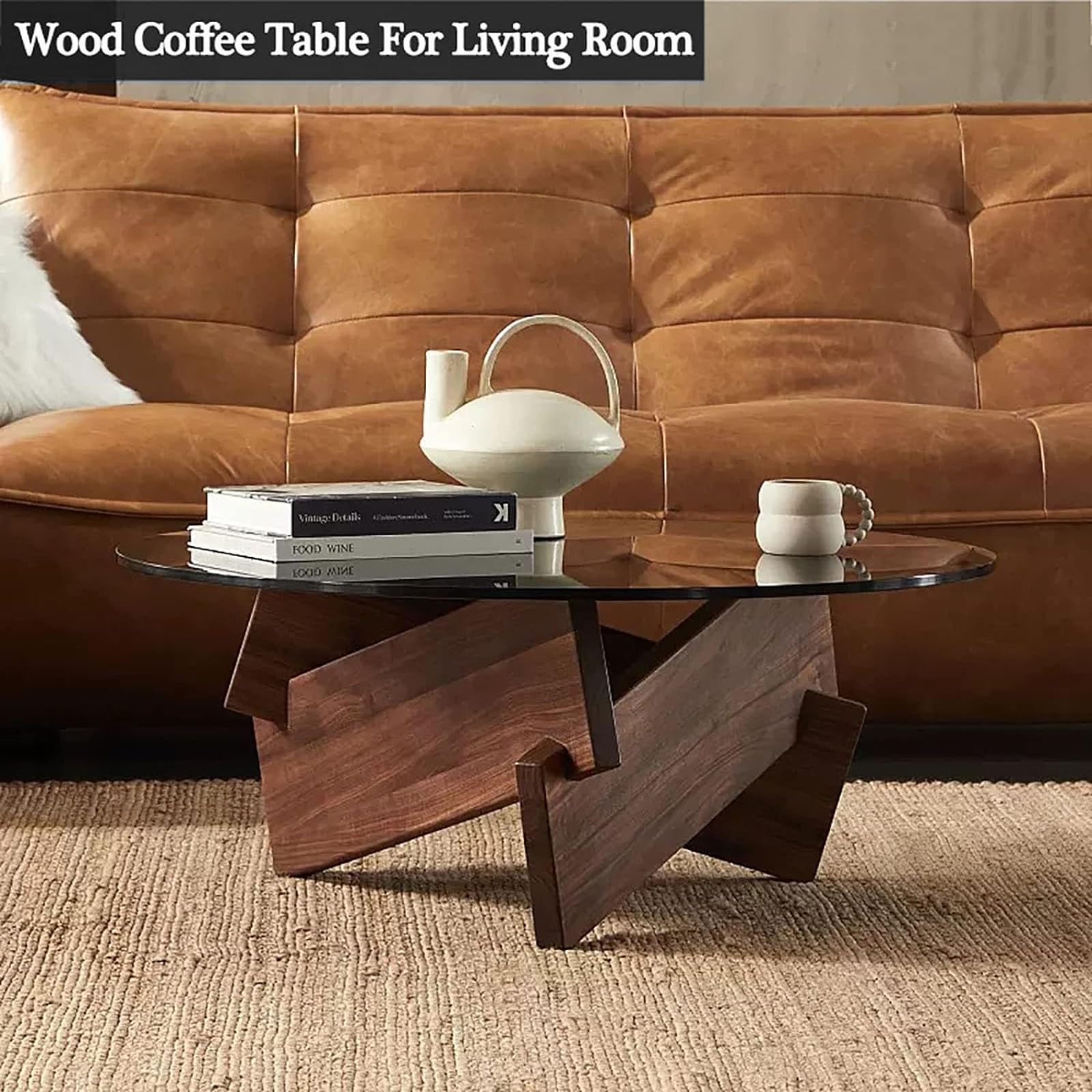 Amazon.co.jp: モダンなラウンドコーヒーテーブル 強化ガラストップ