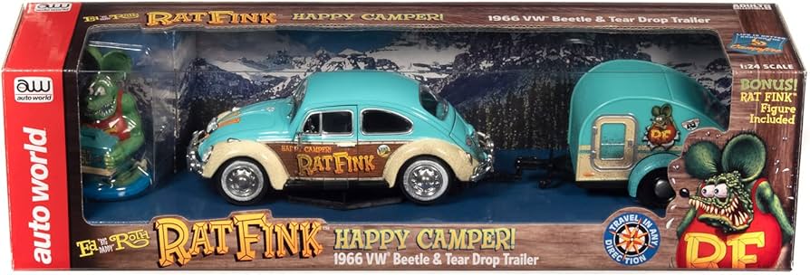 Amazon.com: Auto World Rat Fink 1966 VW Beetle w/Tear Drop Trailer