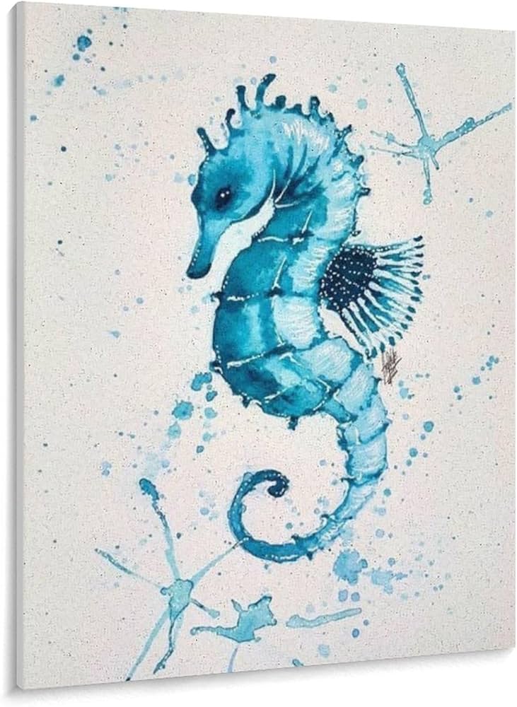 Amazon | 青いタツノオトシゴ 数字油絵 水彩スケッチ インクスタイル