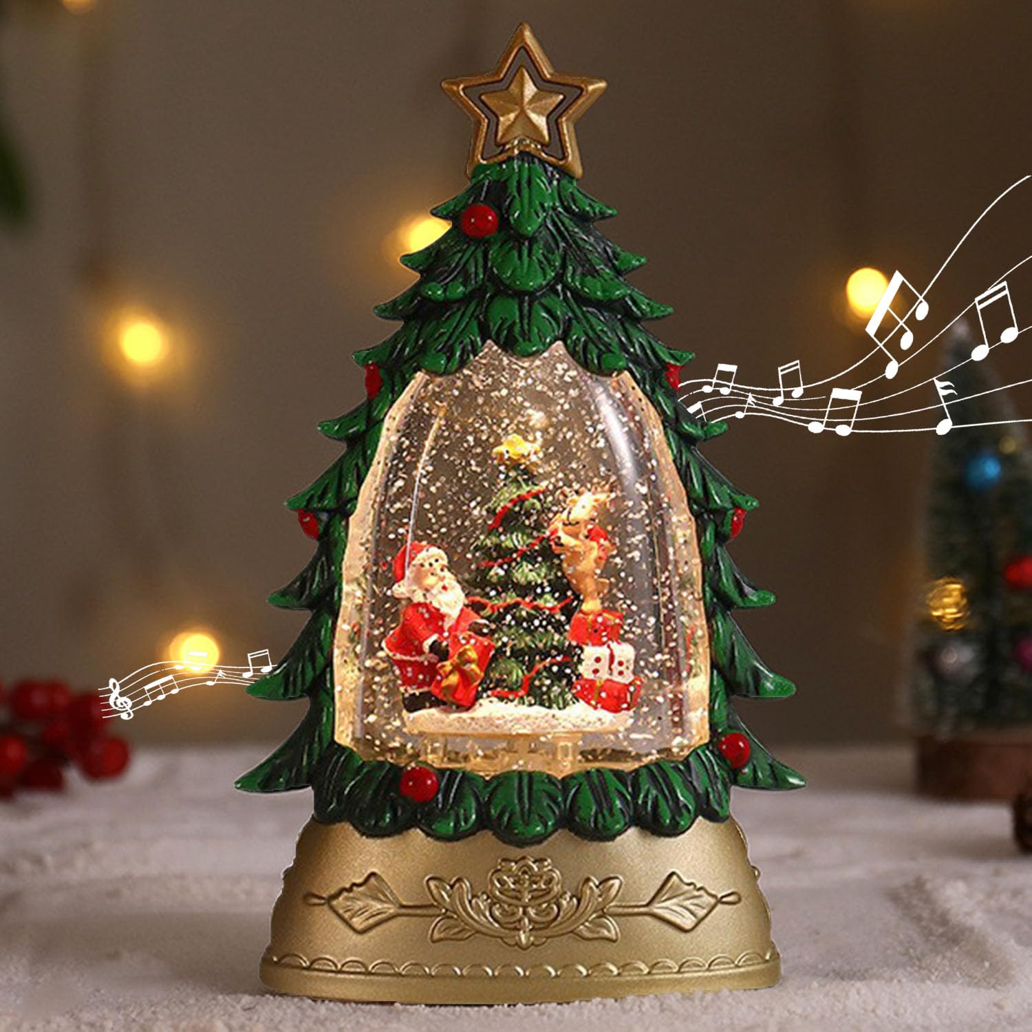 オルゴール クリスマスツリー型置物 サンタクロース付き Amazon