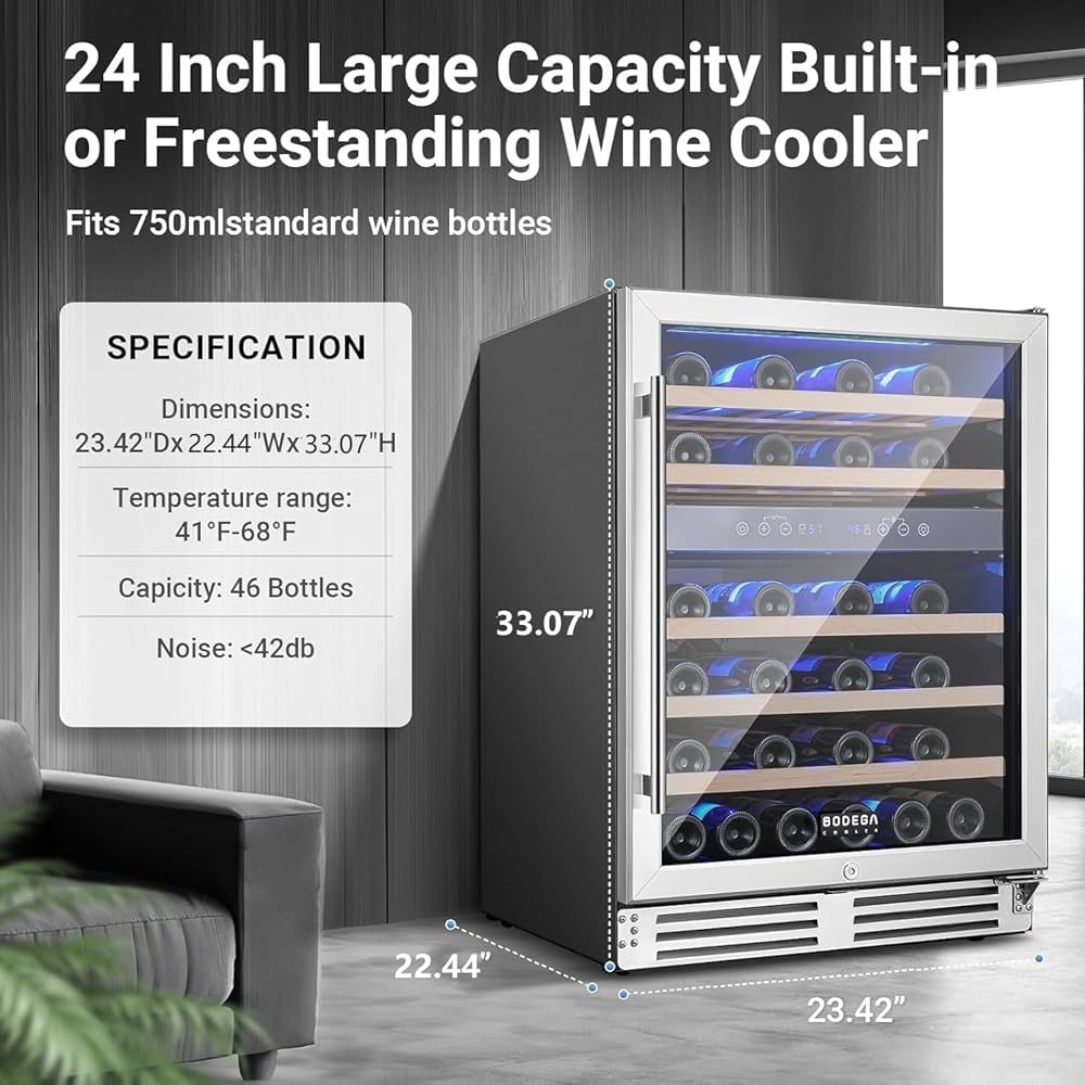 BODEGACOOLER Wine Cellar with Glass Door,24 Inch Dual Zone Wine