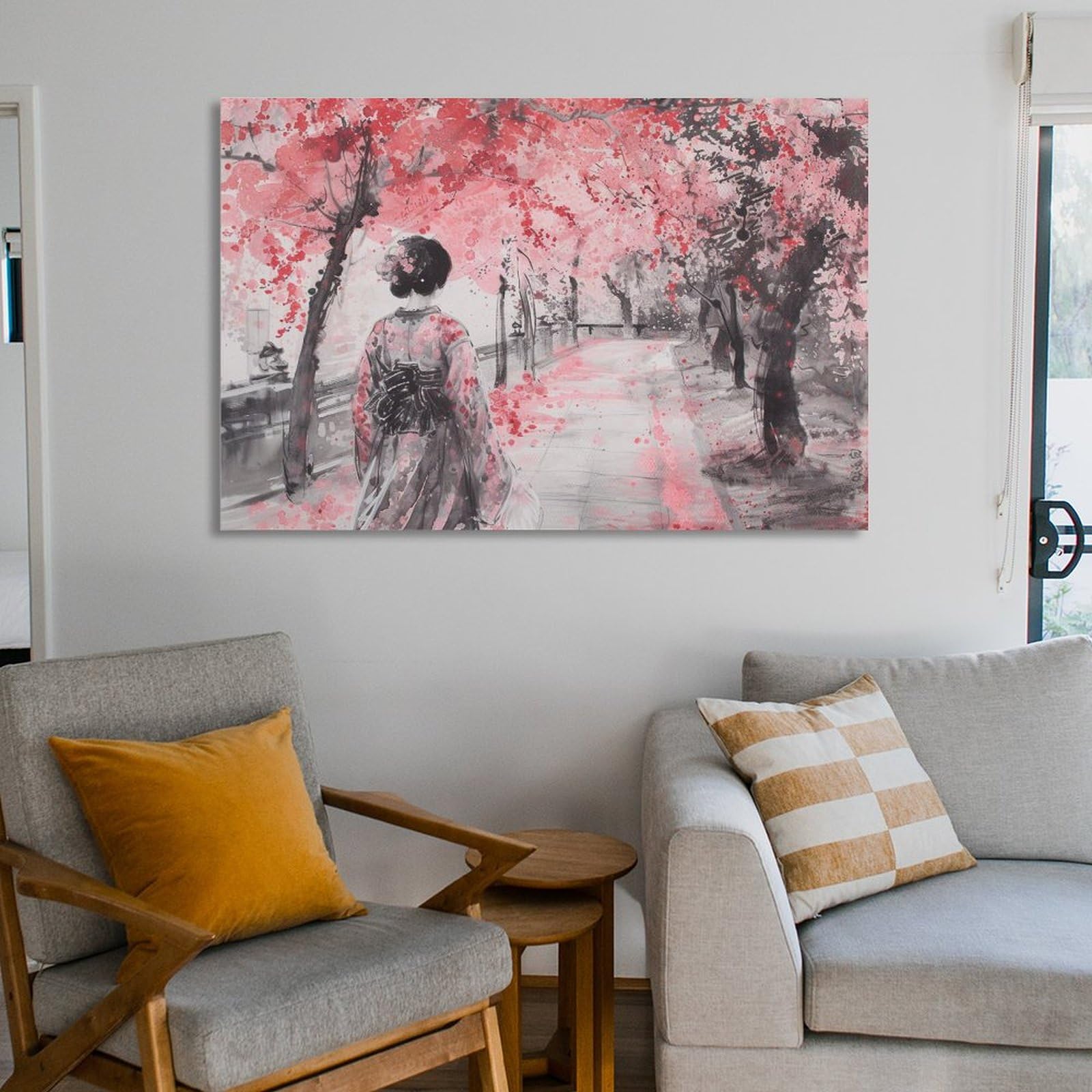 Amazon.co.jp: 絵画 桜の木の下で女性の後ろ姿 アートパネル ポスター