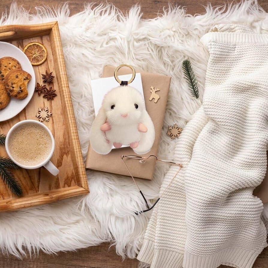 Rabbit Keychain Faux Mink Fur Bunny Keychain Easter Rabbit Keyring