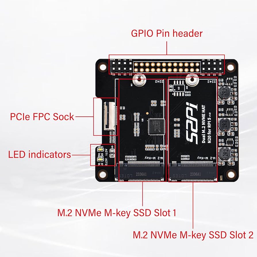 Amazon.com: GeeekPi N20 Dual M.2 M-Key NVMe 2242 SSD HAT for