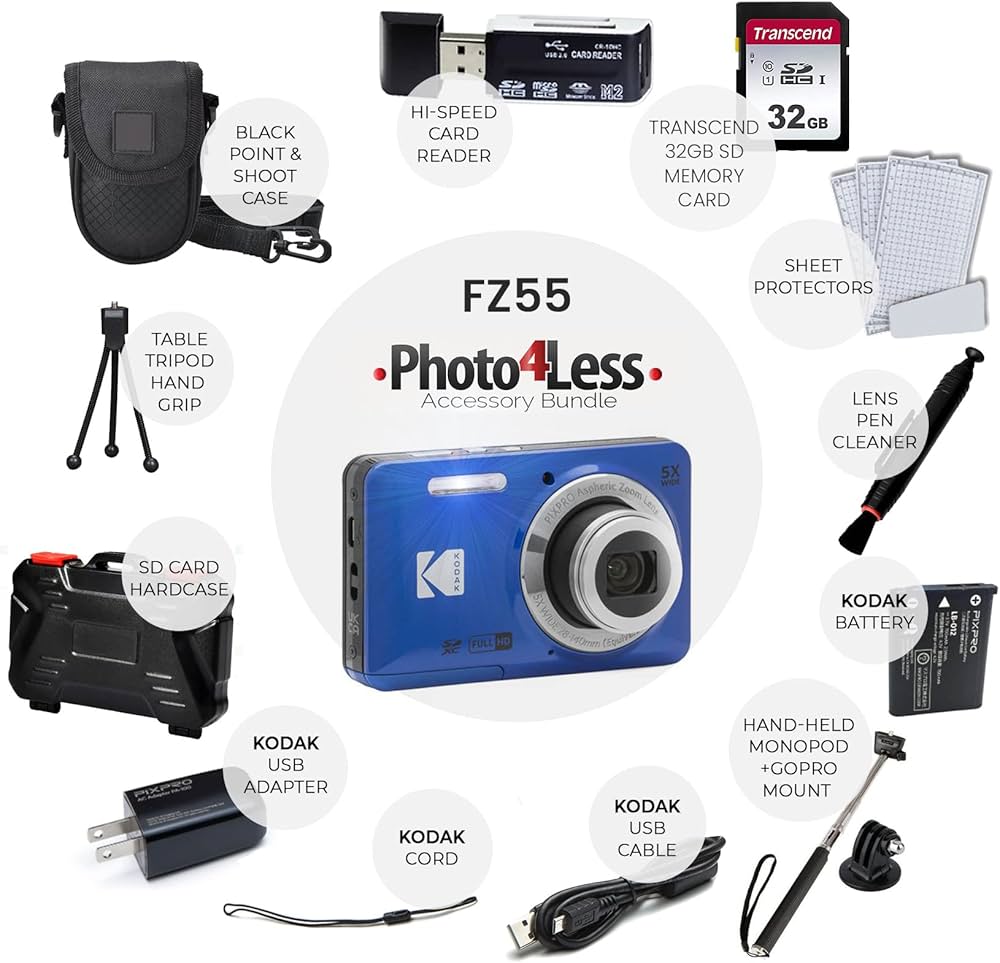 Amazon | Kodak PIXPRO FZ55 デジタルカメラ(ブルー) + 32GB メモリー
