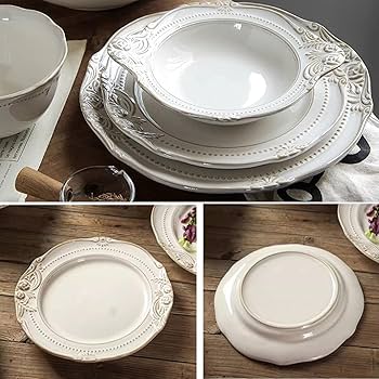 Amazon.co.jp: セラミックサラダプレート2枚 - 美しいエンボス磁器の