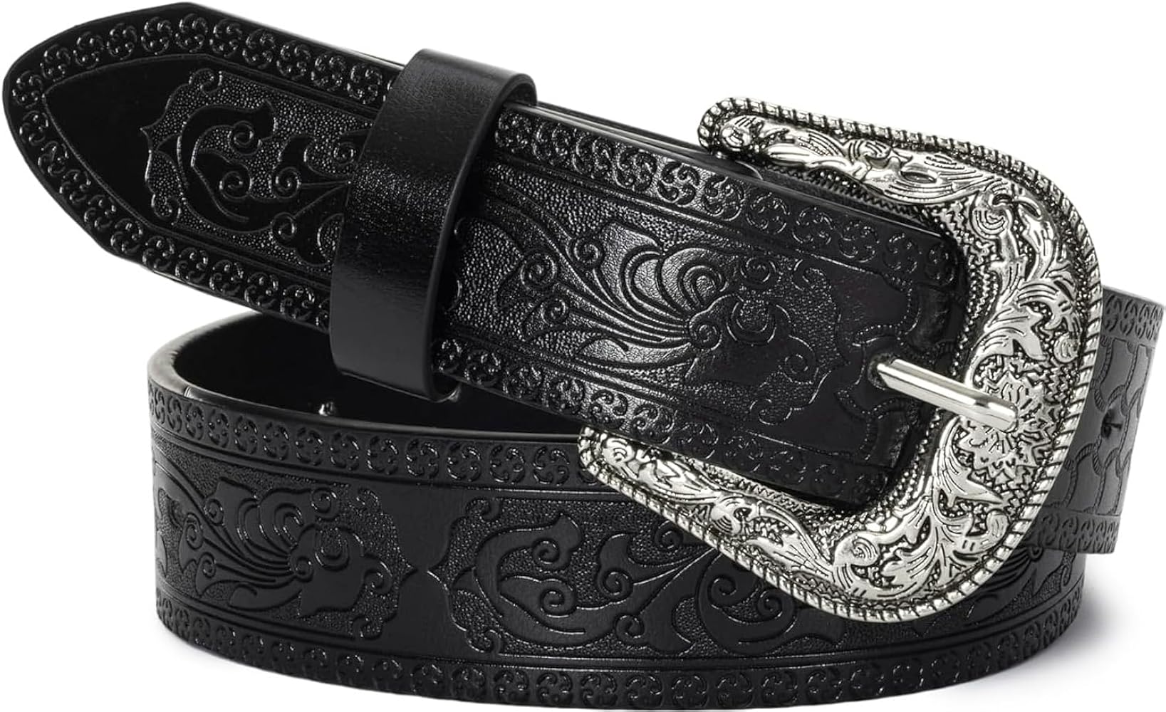 UTOWO Adjustable Vintage Western-Belts for Women Men Embossed PU