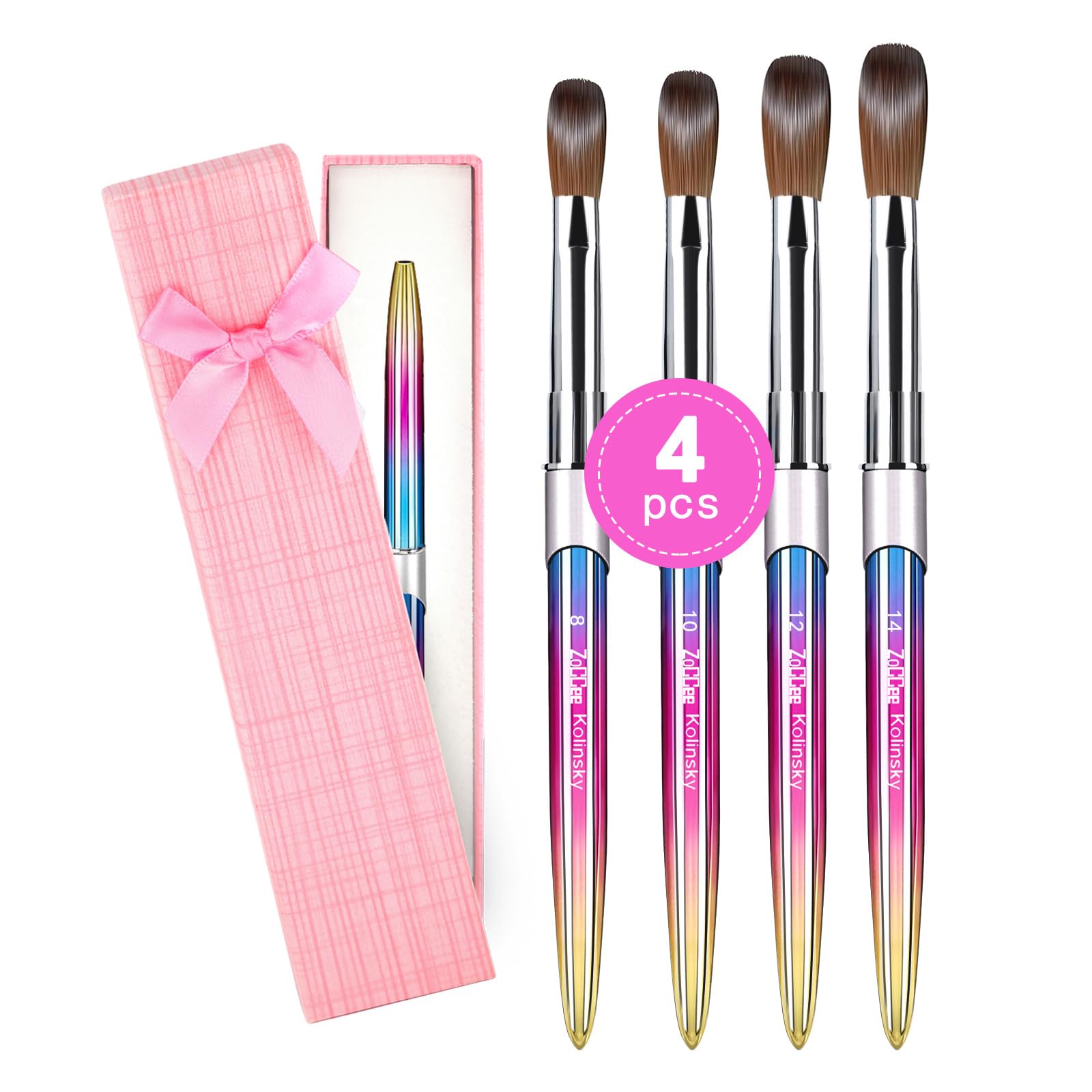 Amazon.com : ZoCCee 4Pcs Acrylic Nail Brush - Size #8, #10, #12