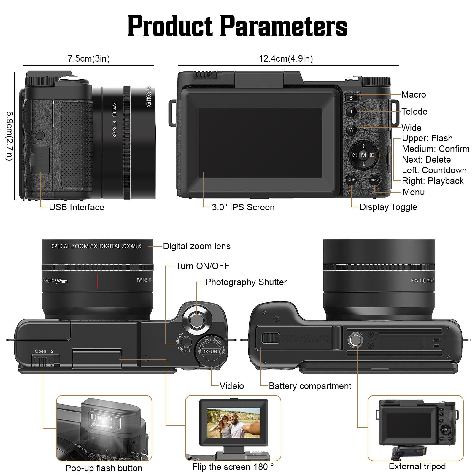 Amazon | 4Kデジタルカメラ、40倍光学ズームカメラ、48メガピクセル