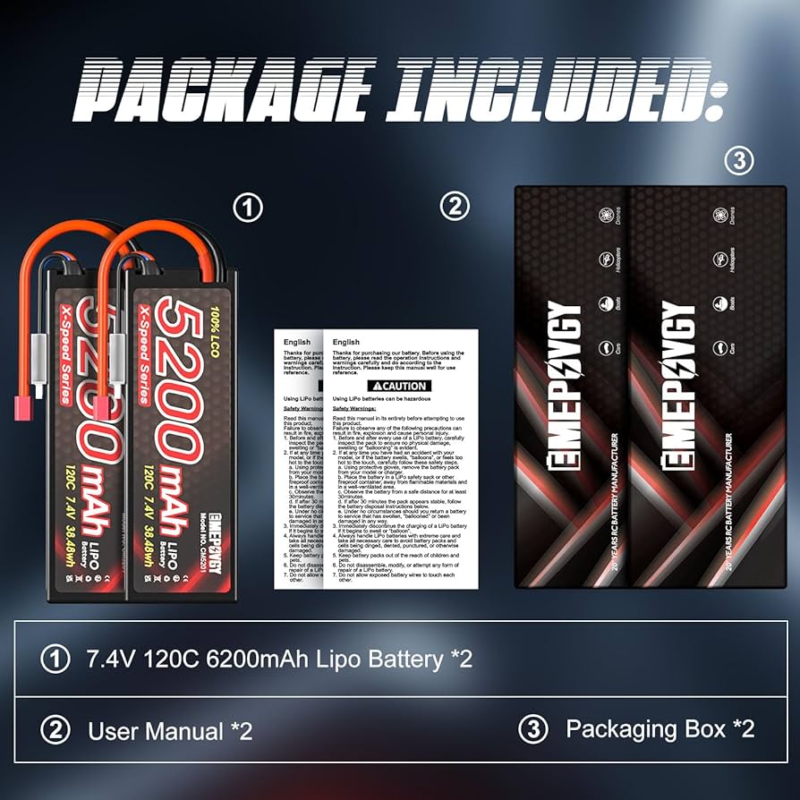Amazon.co.jp: 7.4V リポバッテリー 5200mAh 120C 2S Lipo 電池 2個