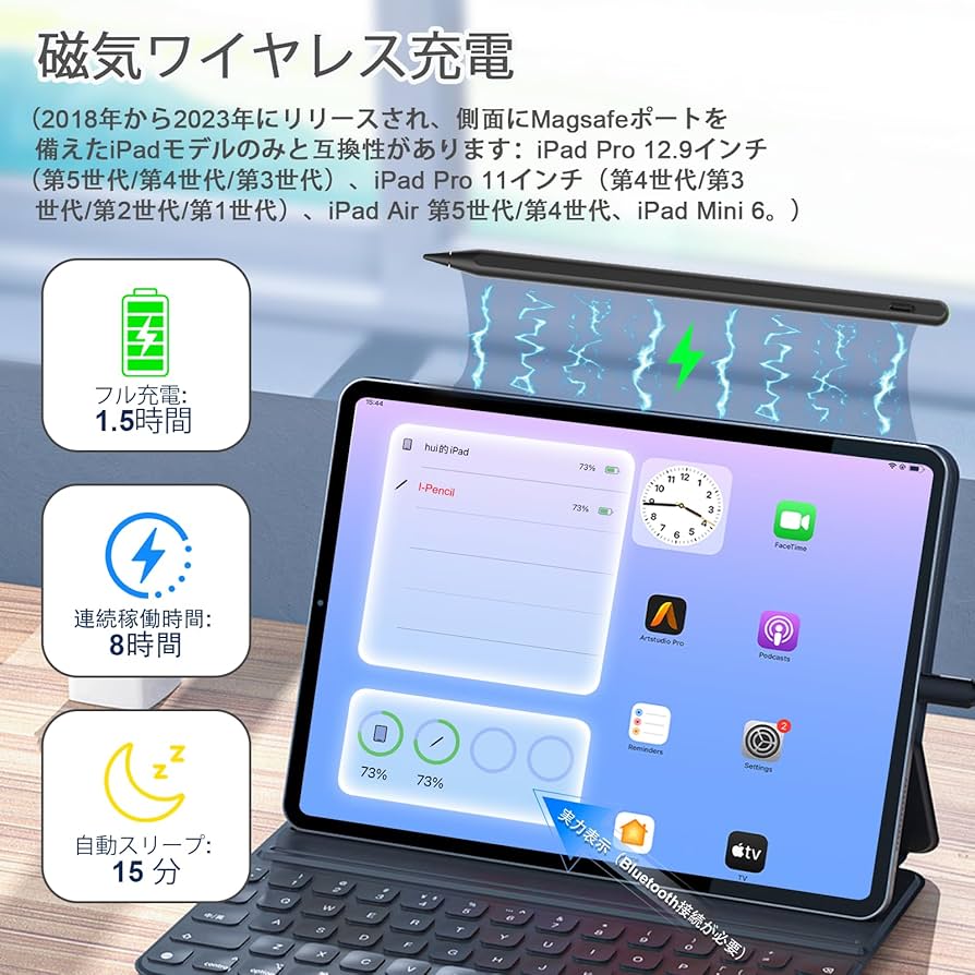 Amazon | Pencil 第2世代 iPad 2018-2024用 磁気ワイヤレス充電付き