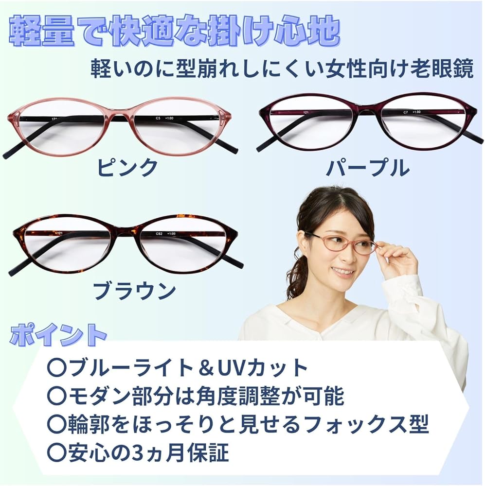 Amazon.co.jp: [PrePiar] 老眼鏡 おしゃれ 老眼鏡に見えない ブルー