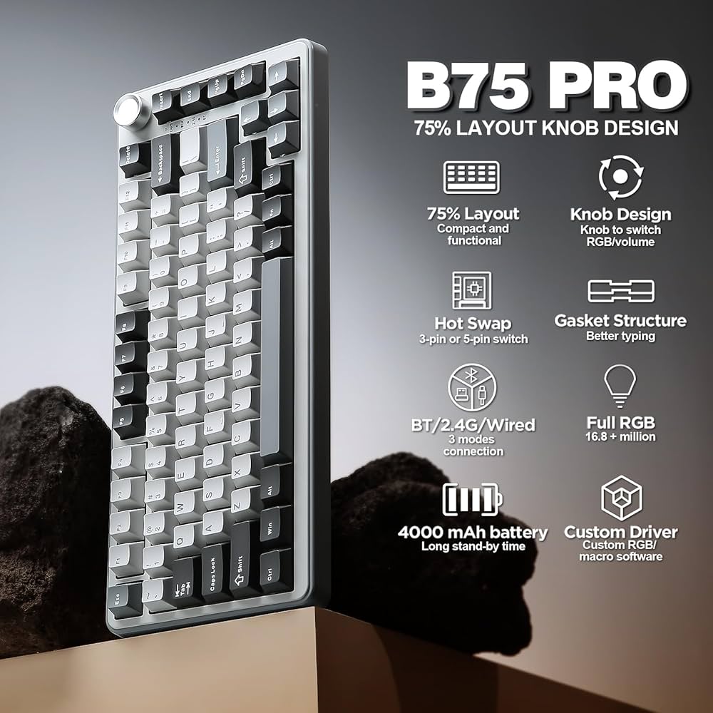 Amazon | YUNZII B75 PRO 75% ガスケットゲーミングキーボード 無線