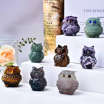 Amazon.co.jp: Ytbeoxk 1.9インチ アメジストフクロウ像、紫色の