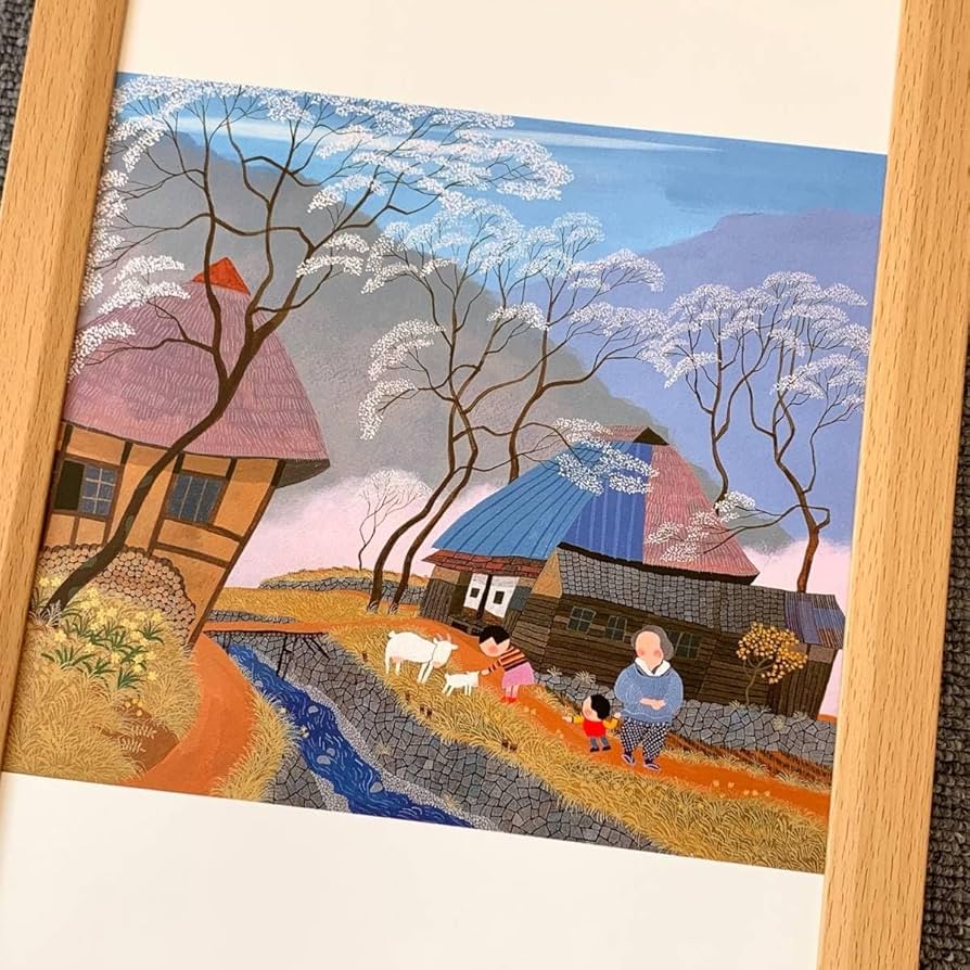 Amazon.co.jp: □原田泰治『あんずの里 長野県更埴市』B5サイズ 額入り