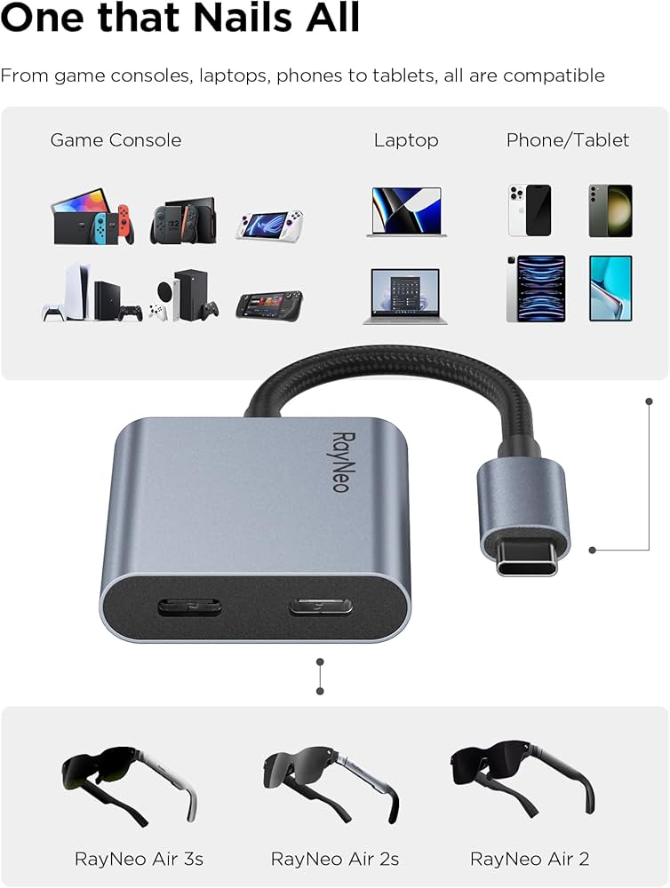 Amazon.co.jp: RayNeo USB-C ARグラスアダプター 4K60Hz/100W PD充電