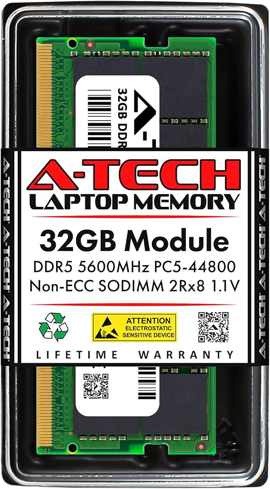 A-Tech 32GB DDR5 5600MHz PC5-44800 CL46 SODIMM 2Rx8 Dual Rank 1.1V