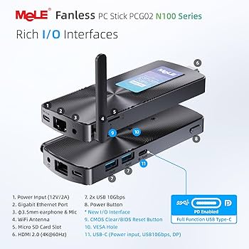 MeLE PCG02 Fanless Mini PC Stick Computer J4125 8GB 256GB Windows