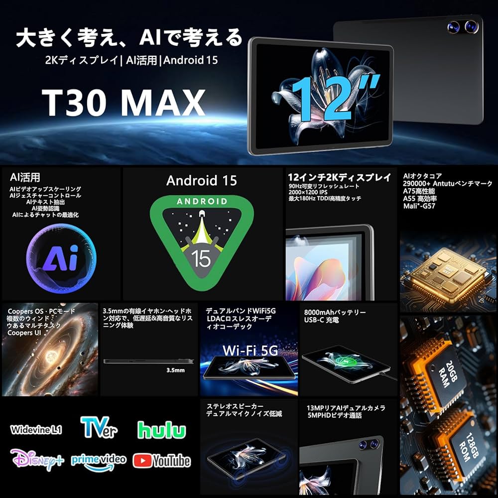 Amazon.co.jp: 【2K IPS画面2000*1200 12インチ Android 15】COOPERS