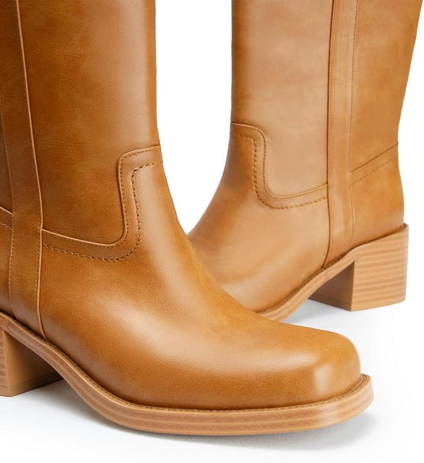 Amazon.com | Gothictor Women's Brown. Knee High Boots Square Toe