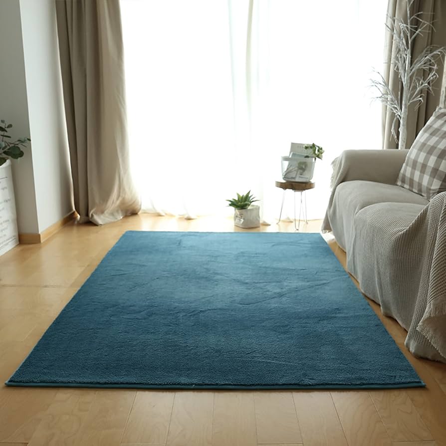 Amazon｜ラグ ラグマット 滑り止め付 滑り止め付 ブルー クッション