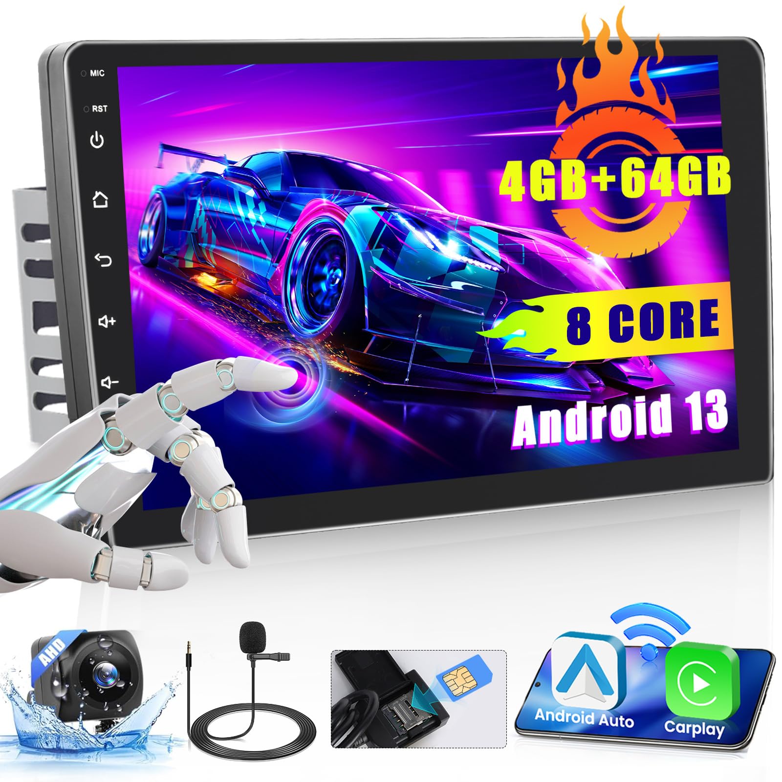 Amazon.com: Hikity [Support SIM Card] 8 Core 4+64G Double Din