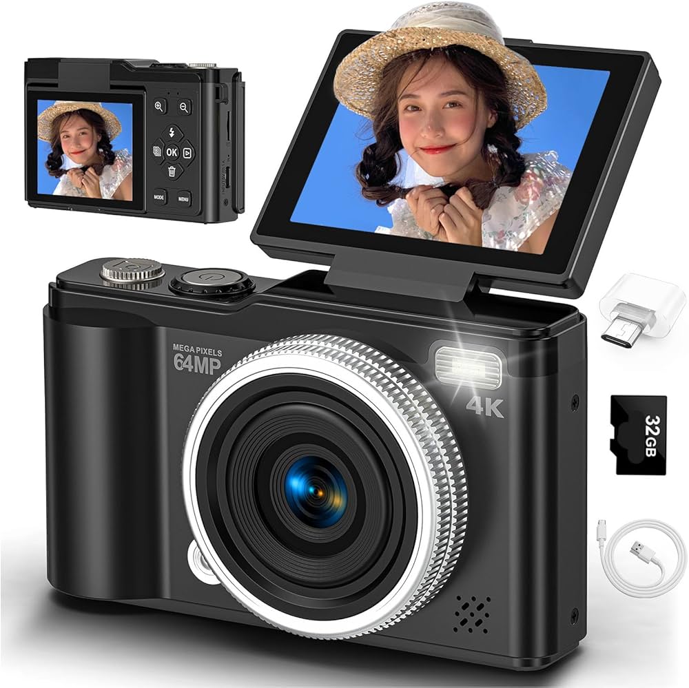 Amazon | デジカメ 4K デジタルカメラ 6400万画素 180度回転可能