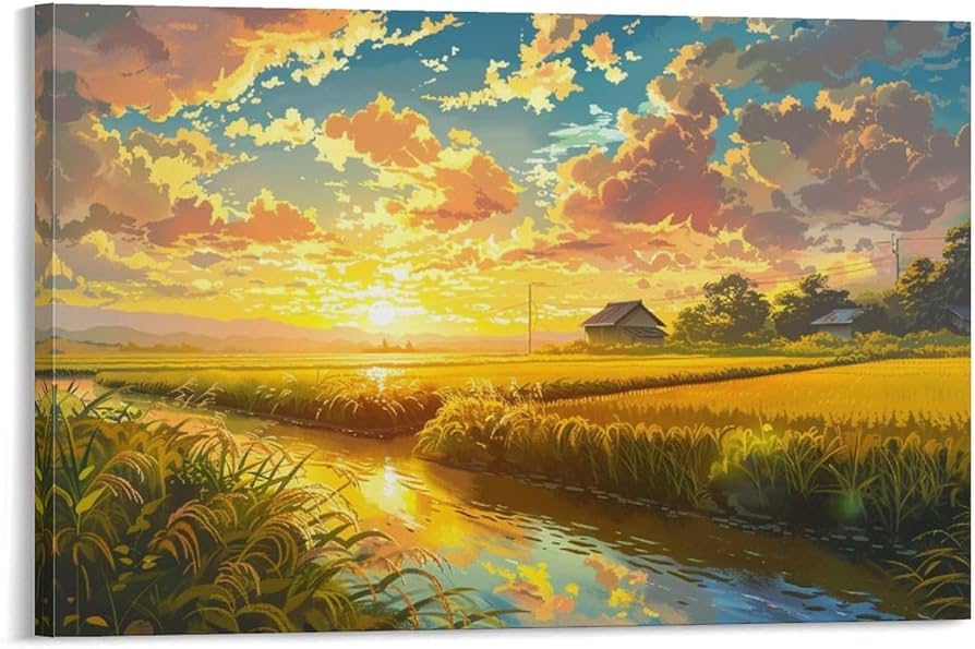 Amazon.co.jp: 絵画 田園地帯の夕日の眺め アートパネル ポスター 魅力
