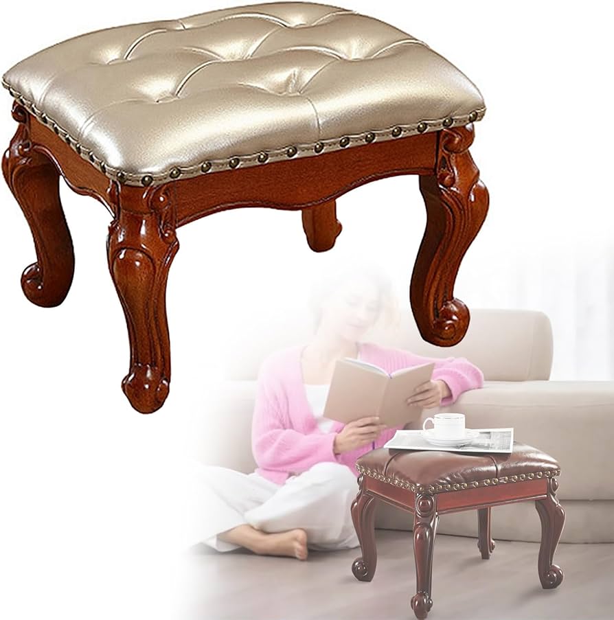 Amazon｜レザー オットマン 木製 フットスツール 足置き台、オットマン