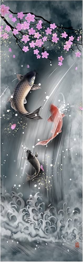 Amazon.co.jp: アートパネル（ファブリックパネル） 鯉の滝登り アート