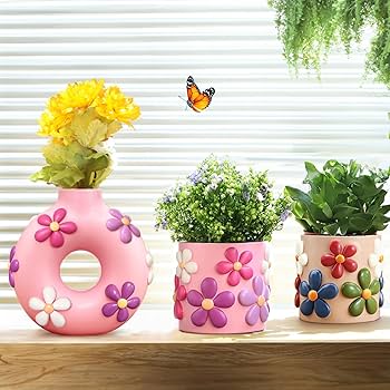 Amazon.co.jp: GUGUGO カラフルでかわいいドーナツの花瓶、モダンな