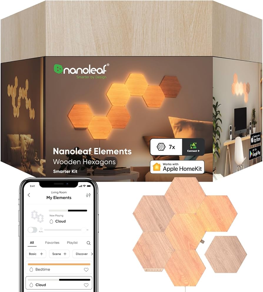 nanoleaf NL527005HB7P Elements Wood Look Smarter Kit (7 Panels