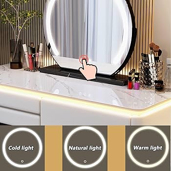 Amazon｜スツール付きドレッサー、引き出し3段付き鏡台、ミラーとLED
