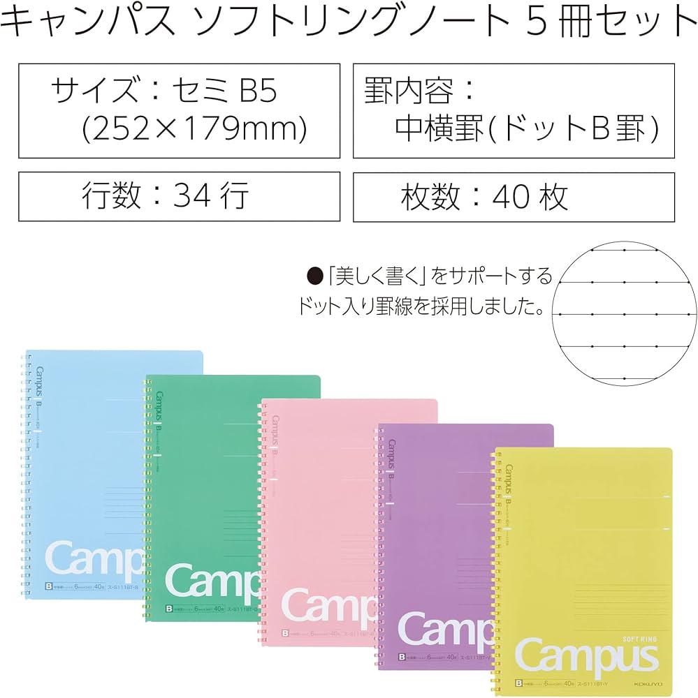 Amazon | コクヨ(KOKUYO) キャンパス ソフトリングノート ドットB罫 40