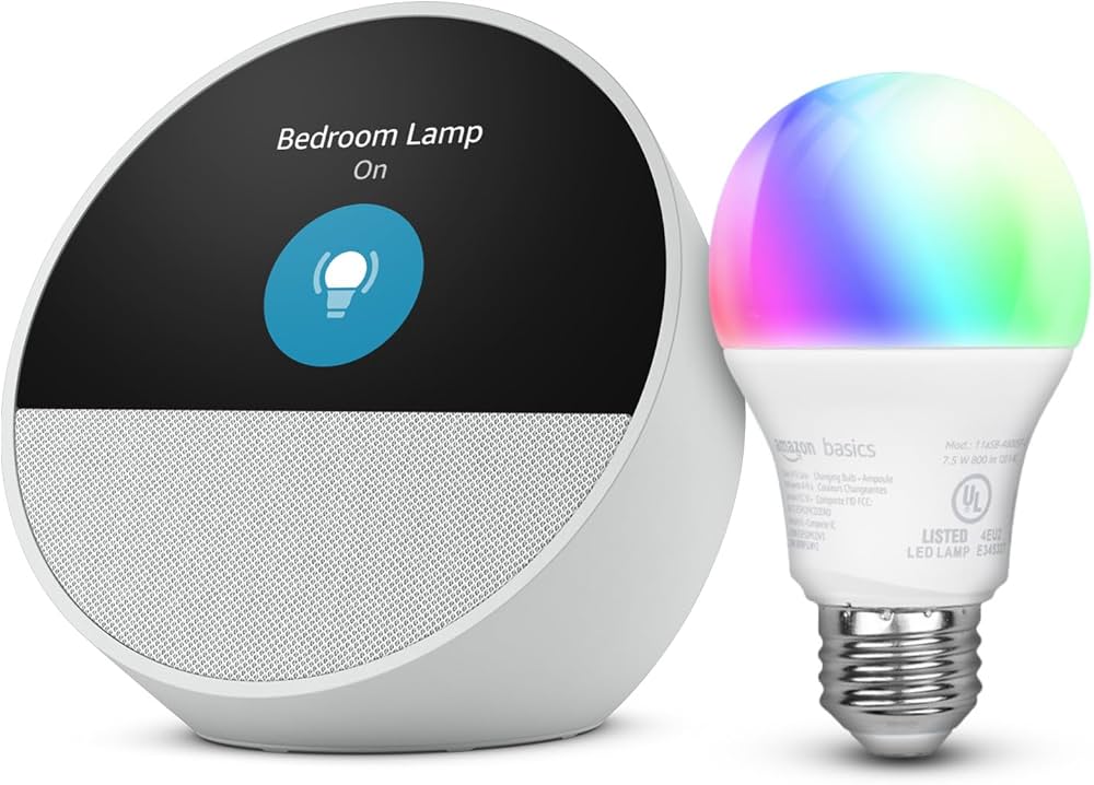 Amazon.com: Echo Spot with Amazon Basics Smart Color Bulb