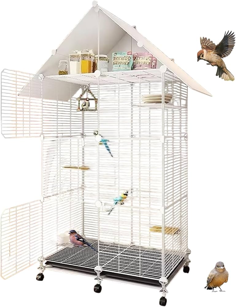Amazon | SASATO 鳥かご 鳥ケージ 大型 【収納できる屋根】 複数飼い
