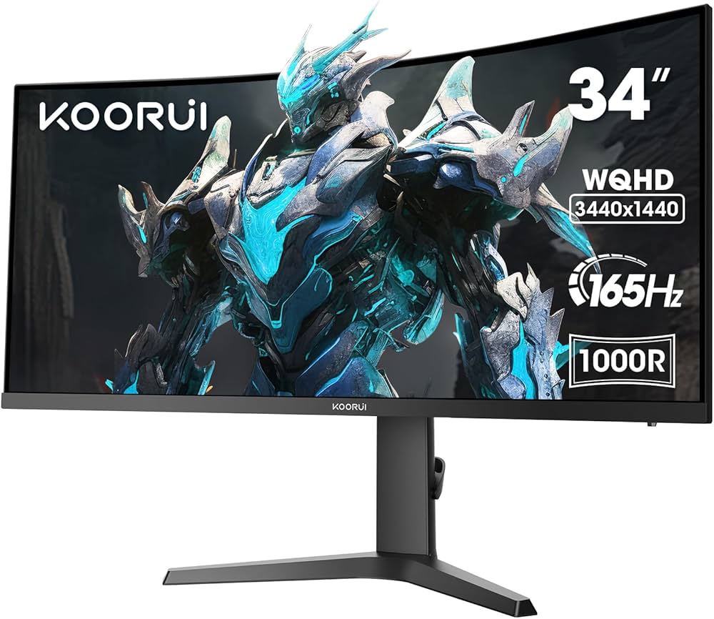 KOORUI 34 Inch Ultrawide Curved Gaming Monitor, 165Hz, WQHD 1440P