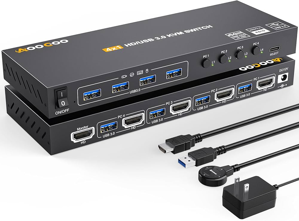 Amazon.co.jp: KVMスイッチ HDMI 4K@60Hz、4台のコンピューター用KVM