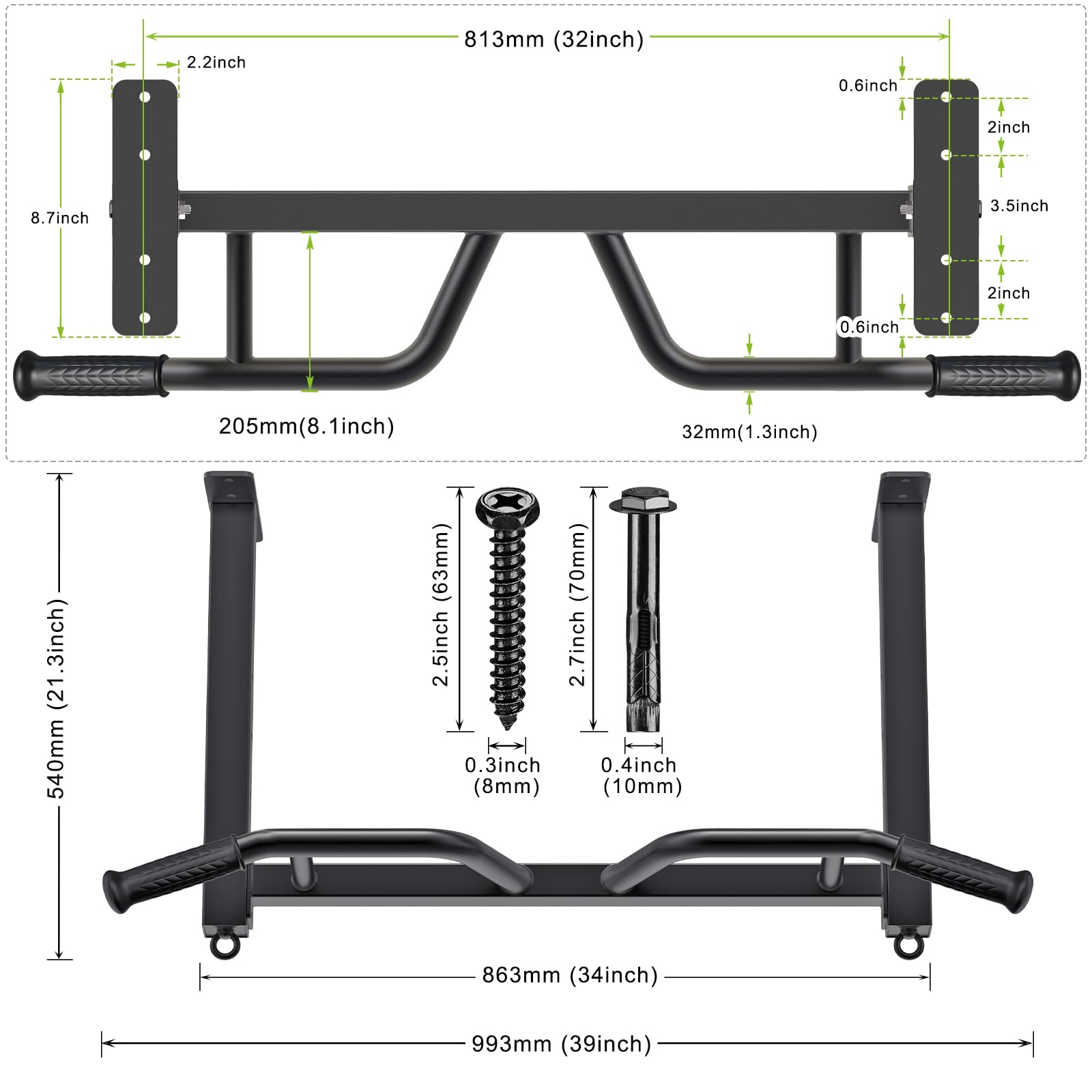 Amazon | Kipika 32インチ 天井取り付けプルアップバー - 高耐久 高