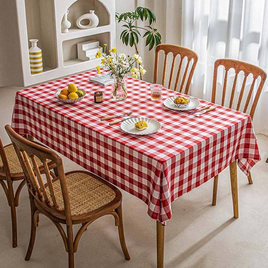 Amazon｜テーブルクロス 撥水 長方形 120x180㎝ チェック柄 赤