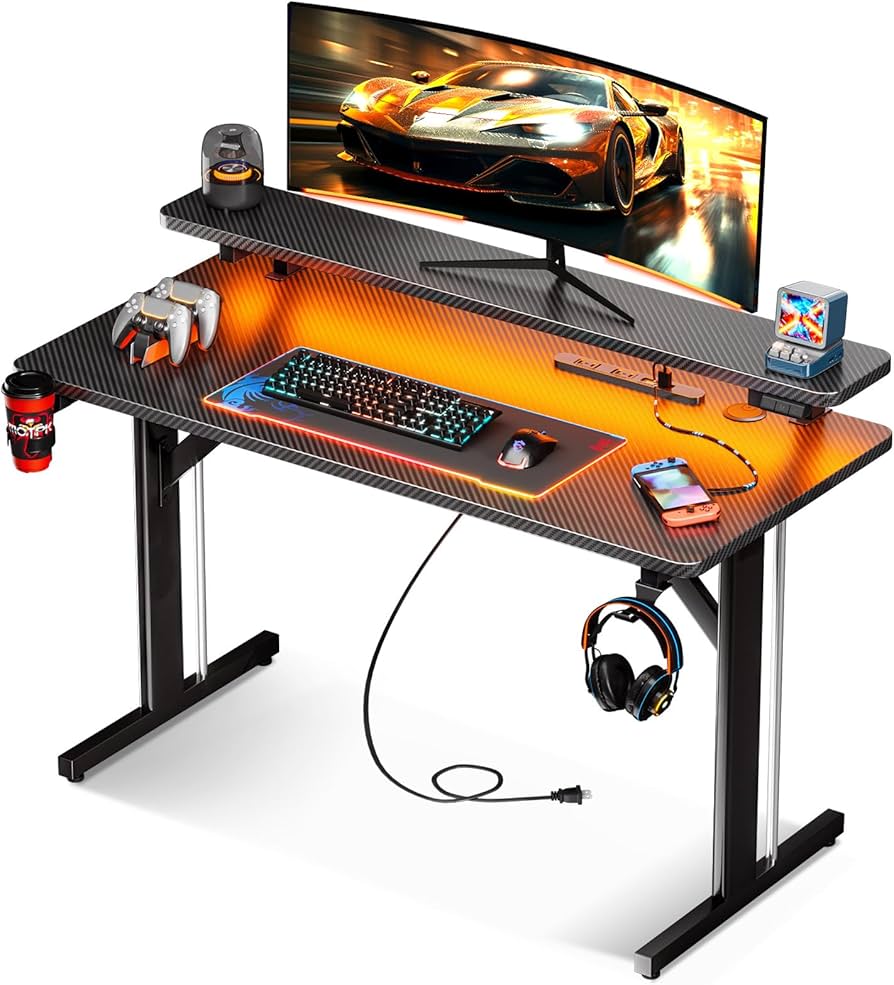 Amazon | MOTPK ゲーミングデスク LEDライト付き ゲーミングテーブル