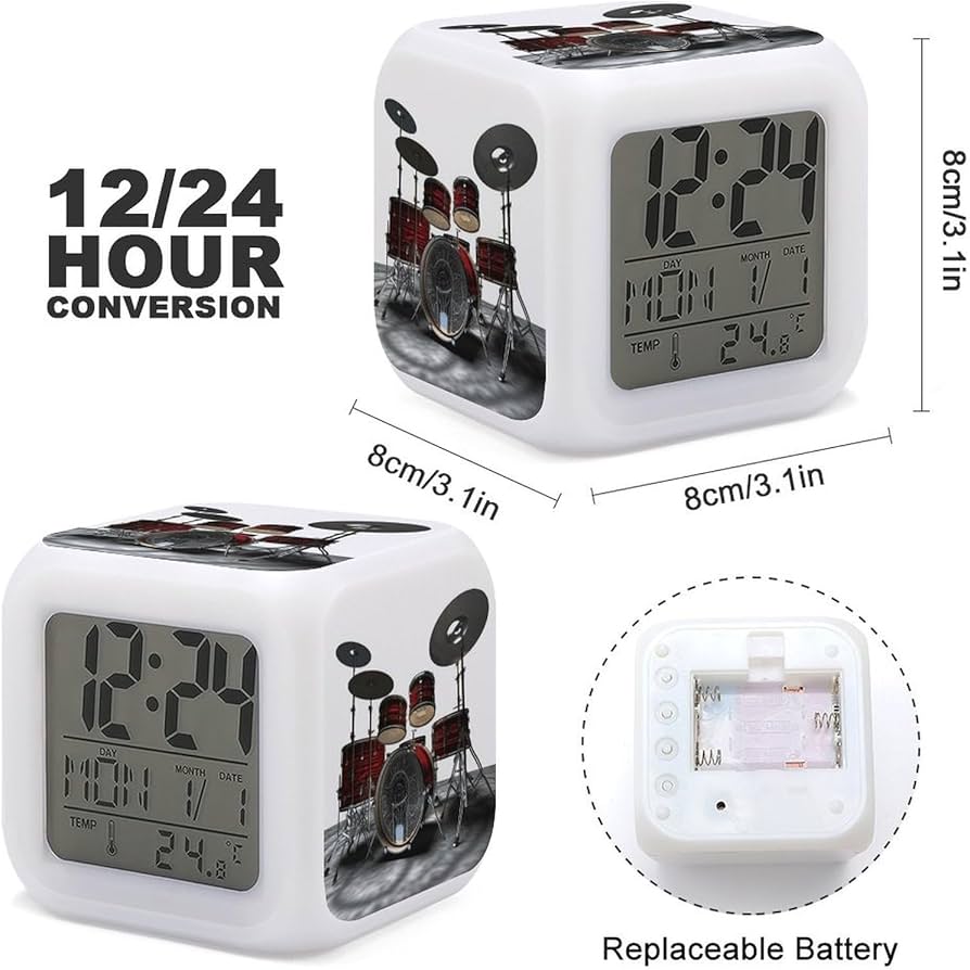 Amazon.co.jp: NHYDSPQ 目覚まし時計、クールなドラムセットプリント