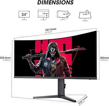 KOORUI 34 Inch Ultrawide Curved Gaming Monitor, 165Hz, WQHD 1440P