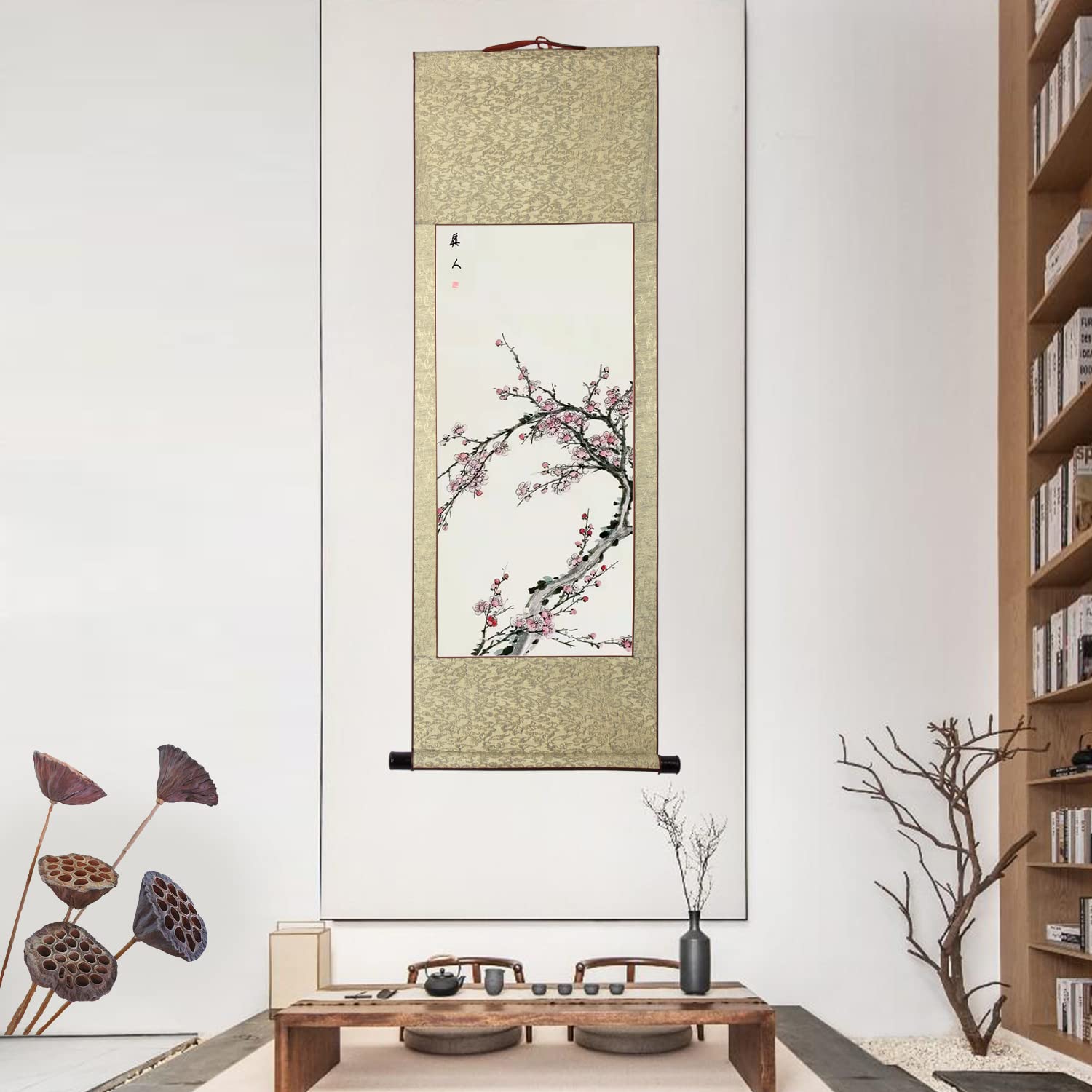 Amazon.co.jp: 画家手描き 掛軸 掛け軸 おしゃれ 水墨画 梅 四君子