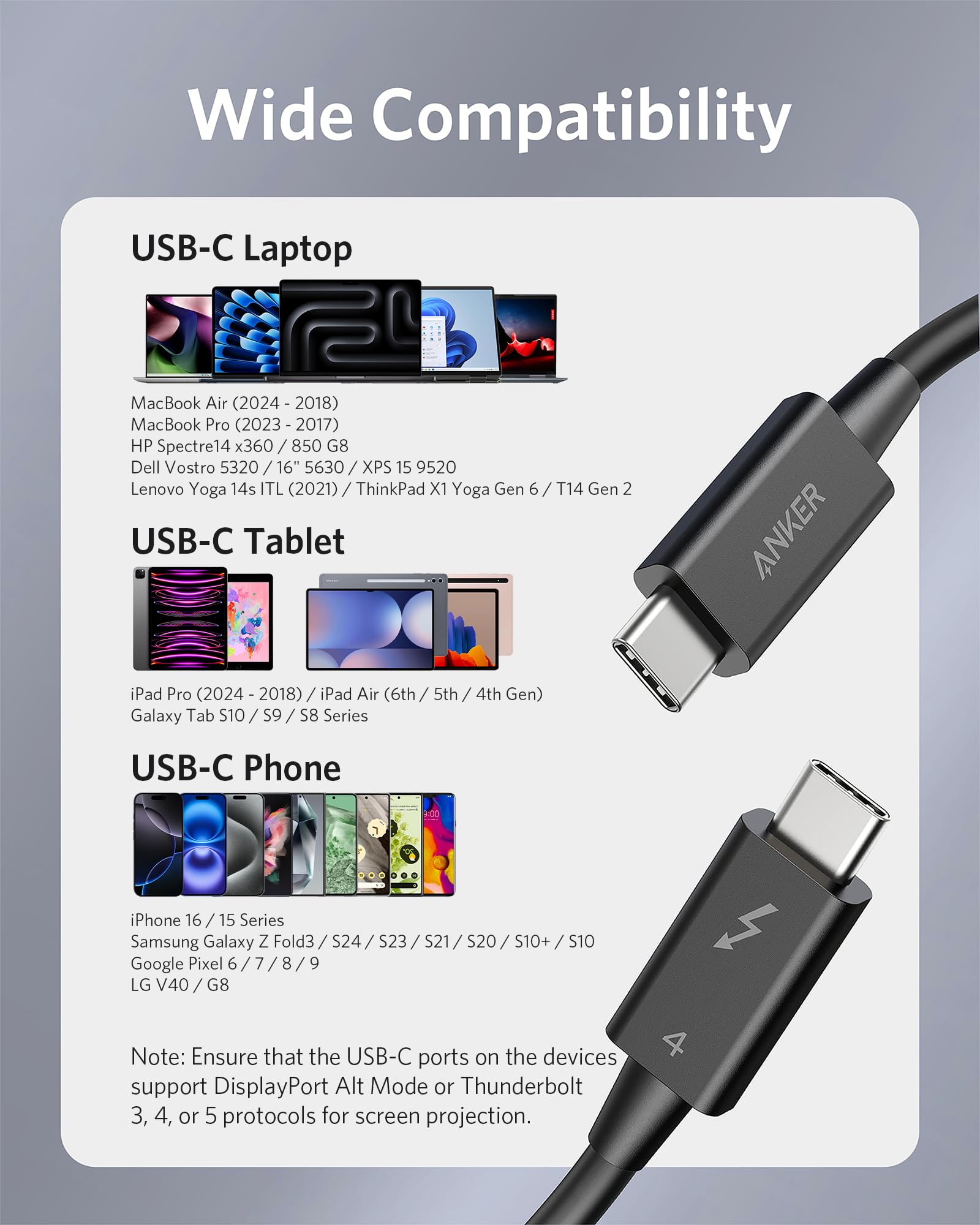 Amazon.com: Anker Thunderbolt 4 Certified USB C to USB C Cable, 8K