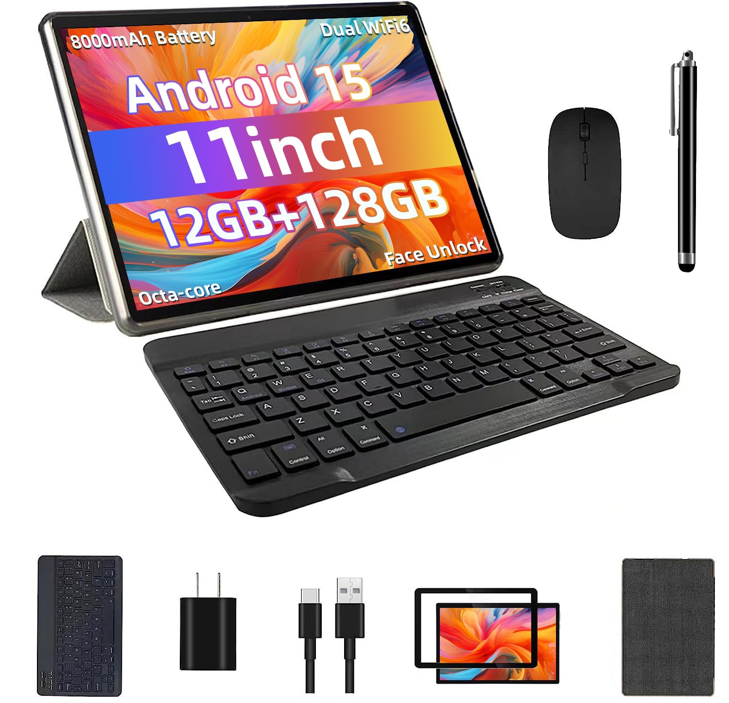 Amazon.com : COLORROOM Android 15 Tablet 11inch, Face Unlock, 18W