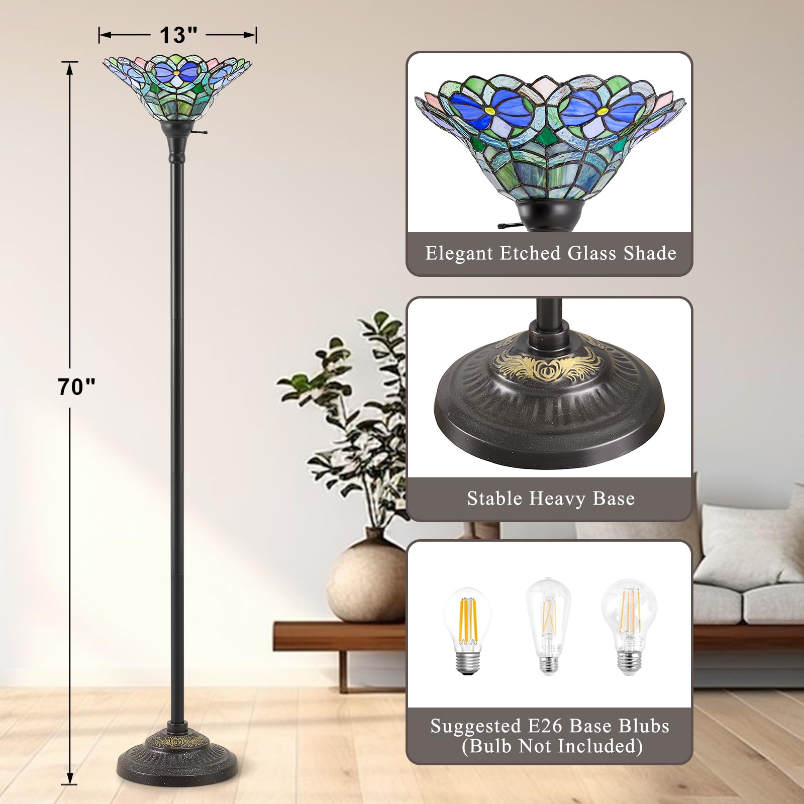 Luvkczc Tiffany Torchiere Floor Lamp - 70